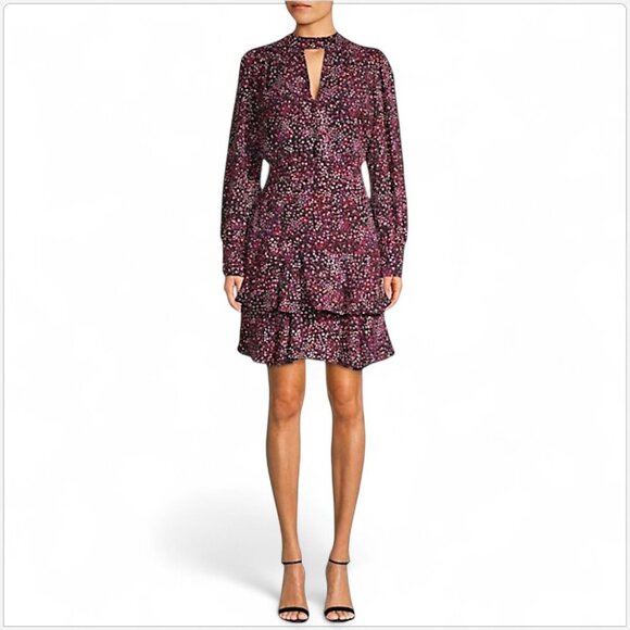 Parker Dress Scatters Printed Mockneck Cut-out Tiered Mini New NWT Size XS - Picture 1 of 7